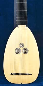 Front view of Sellas Theorbo - Grant Tomlinson Lutemaker